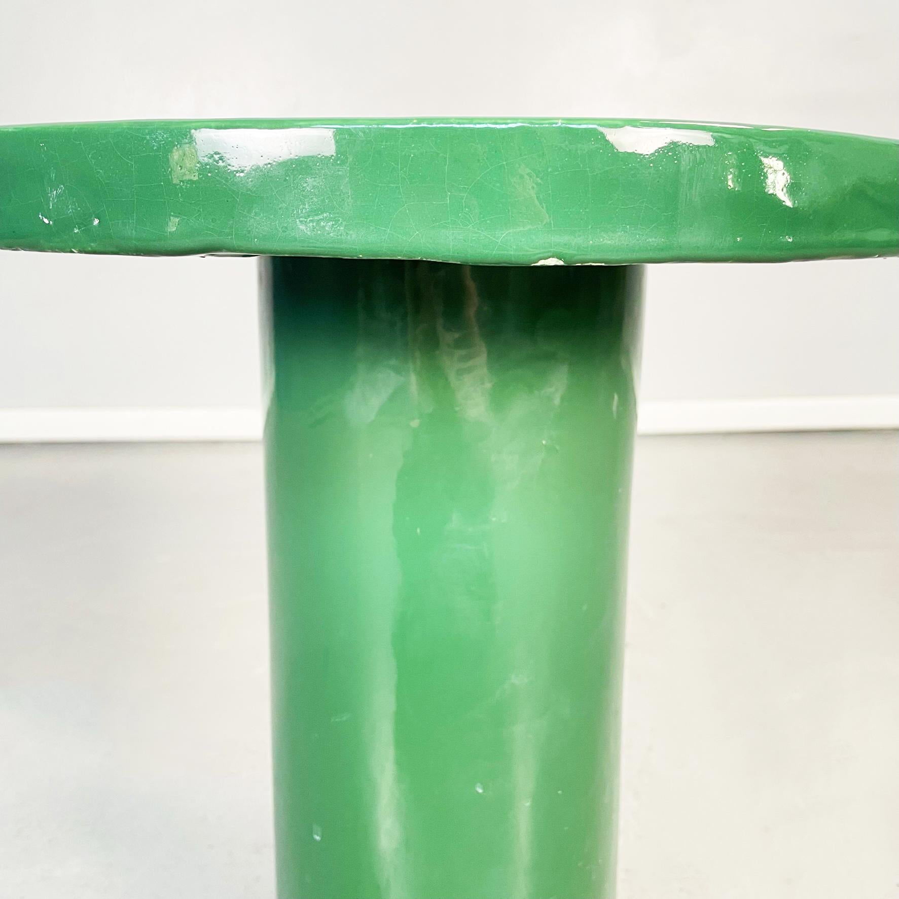 Italian Post-Modern Decorative Round Tables in Green Glazed Ceramic, 2000s 1