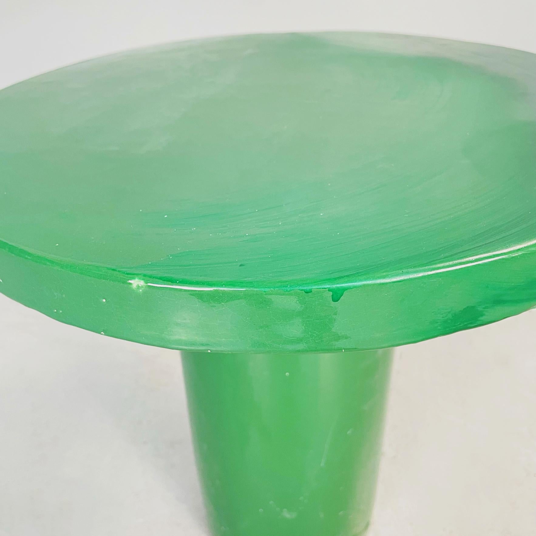 Italian Post-Modern Decorative Round Tables in Green Glazed Ceramic, 2000s 3