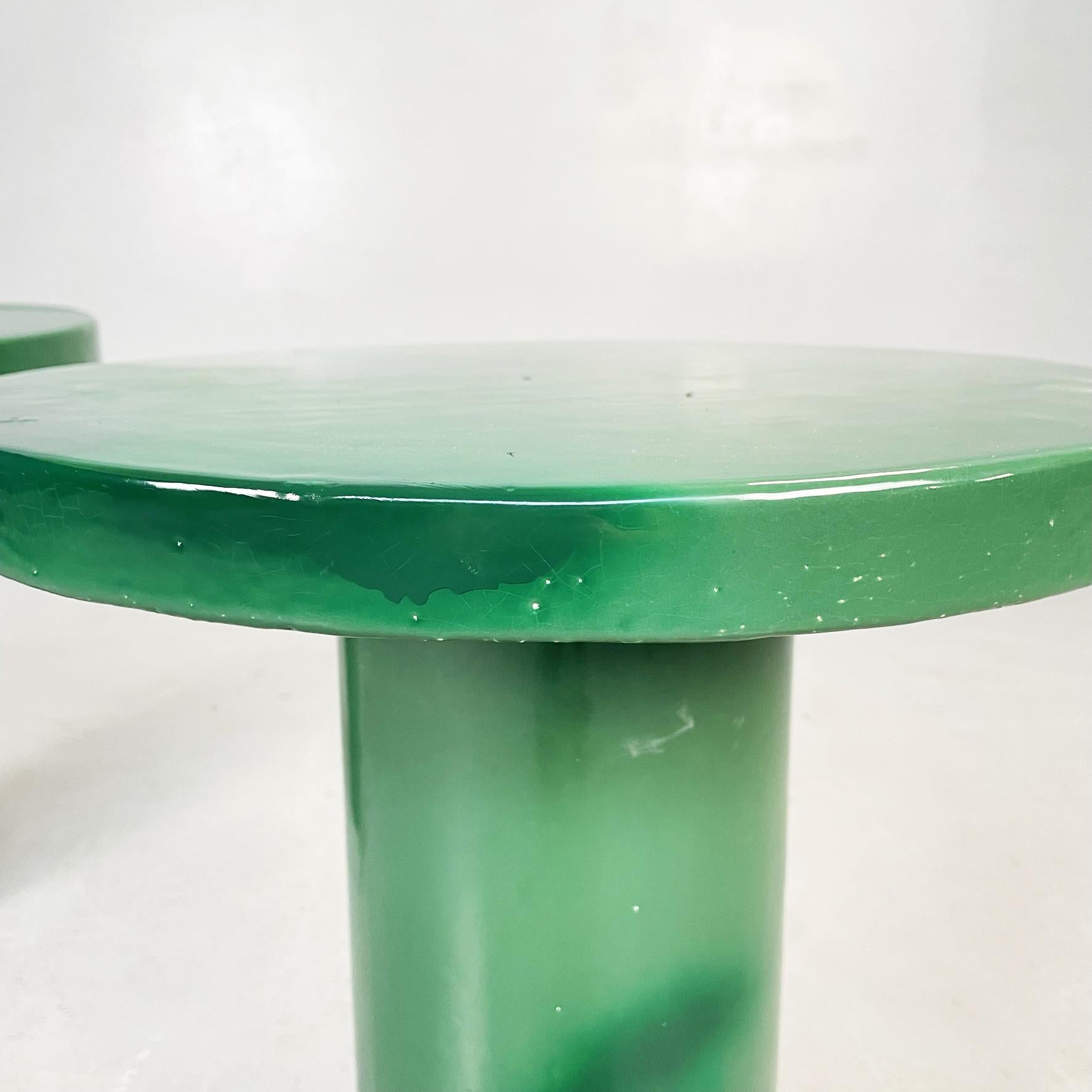 Italian Post-Modern Decorative Round Tables in Green Glazed Ceramic, 2000s 4