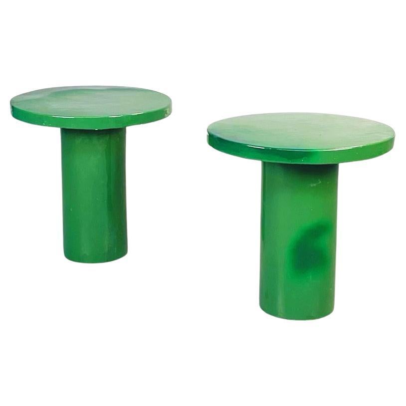 Italian Post-Modern Decorative Round Tables in Green Glazed Ceramic, 2000s