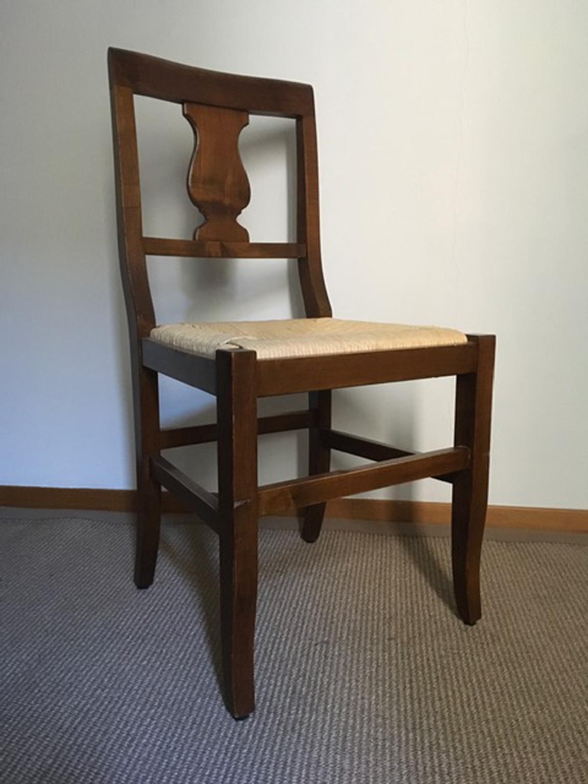 Italy Mid-Century Modern Design Set 6 Walnut Rustic Chairs en vente 3