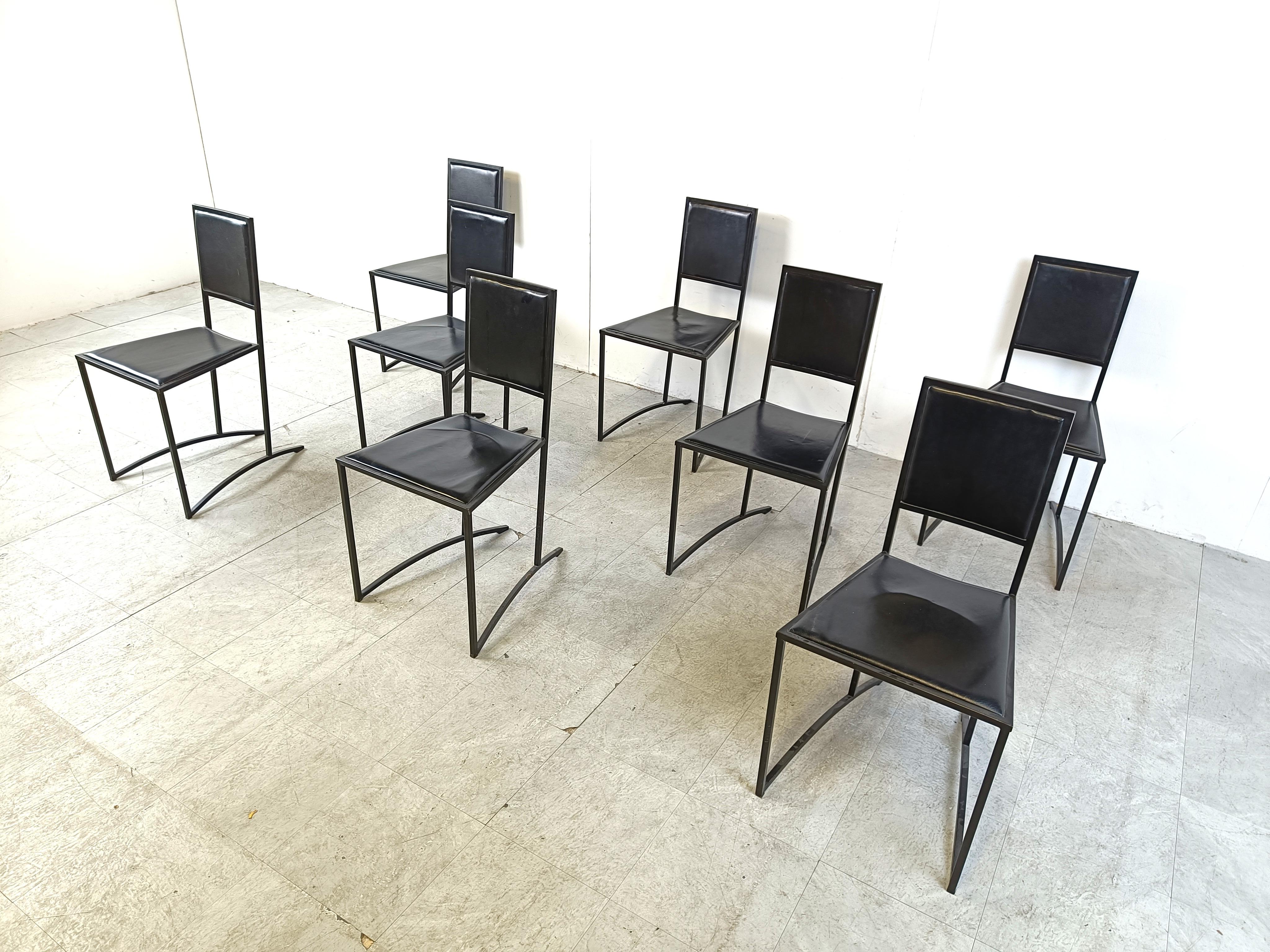 Metal Italian Post modern dining chairs, 1980s, Set of 8 For Sale
