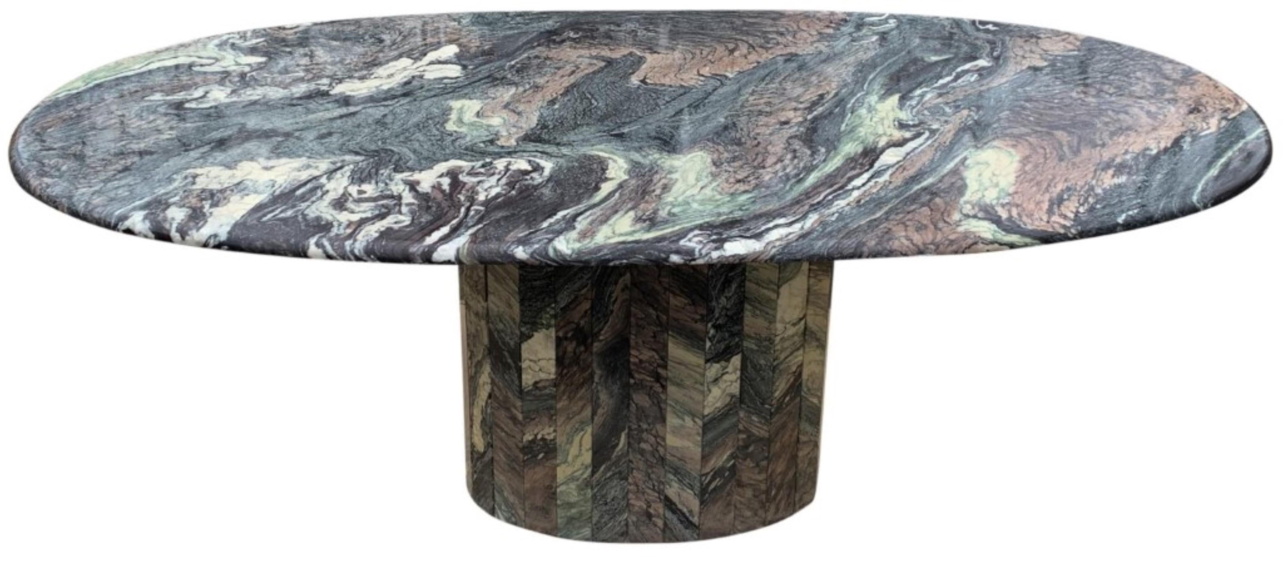Late 20th Century Italian Post-Modern Dining Table Oval Top Exotic Cipollino Ondulato Marble