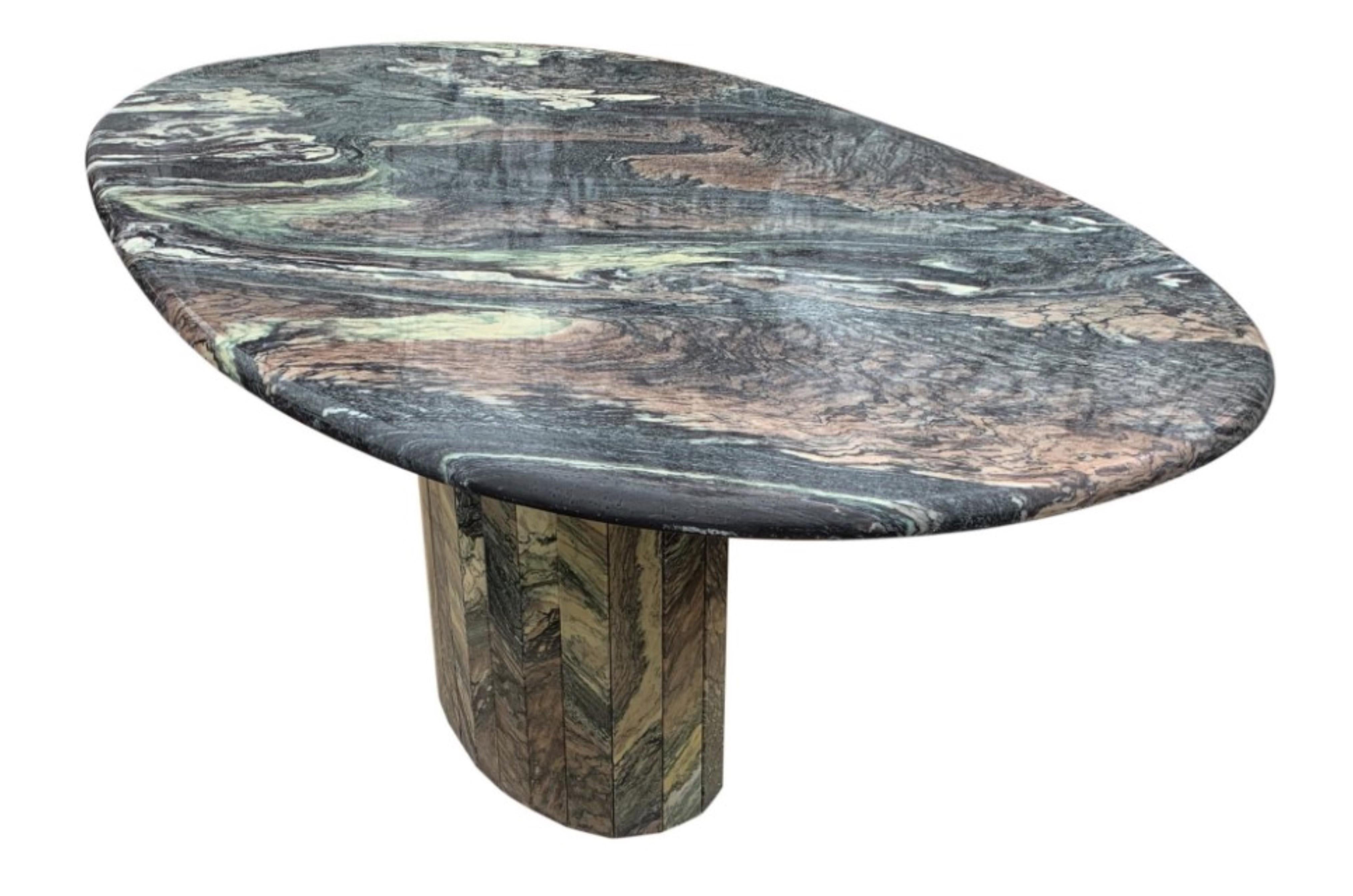 Italian Post-Modern Dining Table Oval Top Exotic Cipollino Ondulato Marble 2
