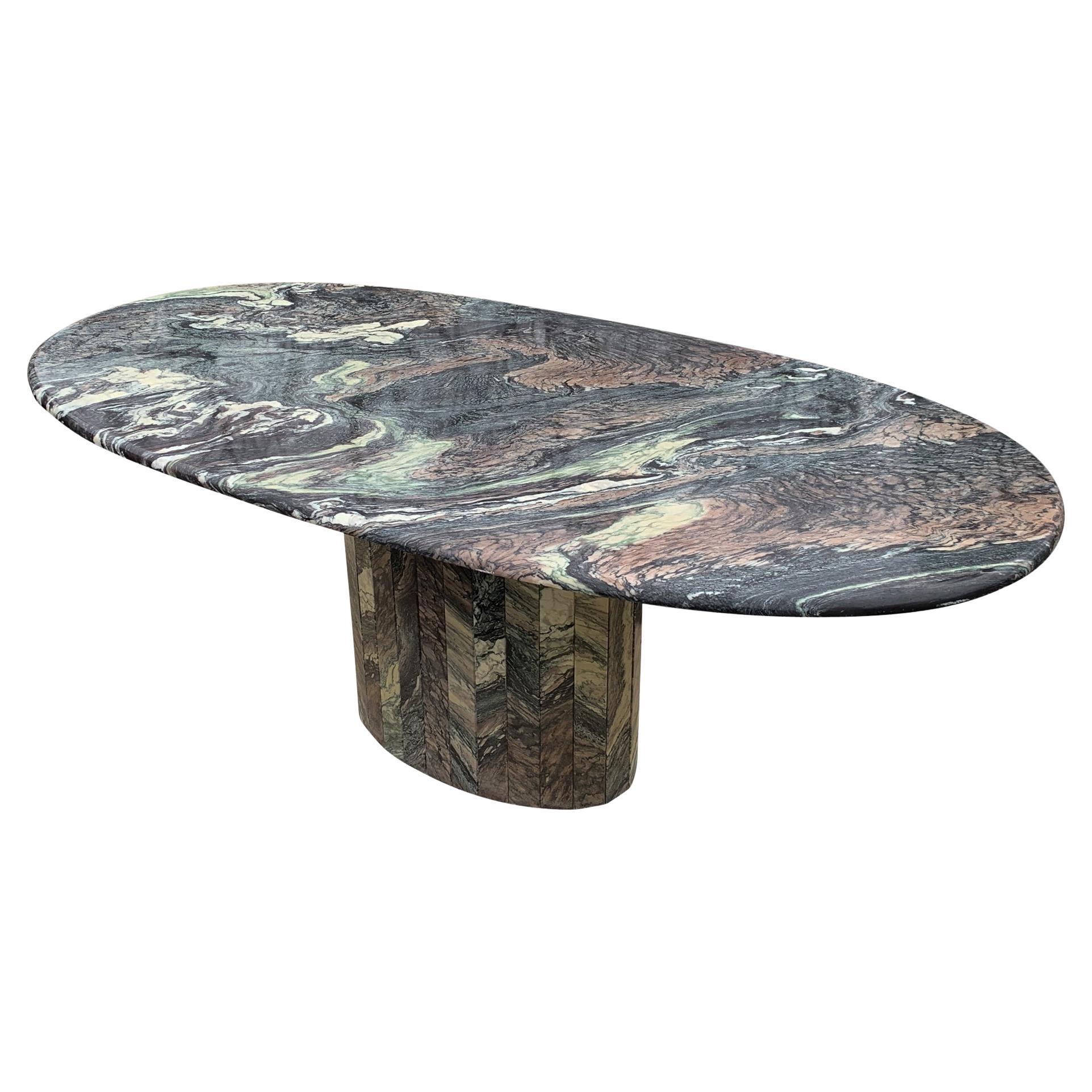 Italian Post-Modern Dining Table Oval Top Exotic Cipollino Ondulato Marble