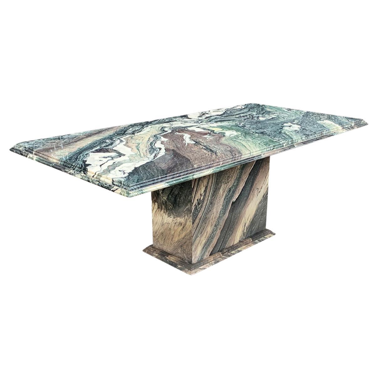 Stunning! Large vintage Cipollino Ondulato marble dining table, designed and manufactured in Italy. This table has a strong formal design with rich veining accentuating the highest quality of marble. Features a generous rectangular top where you can