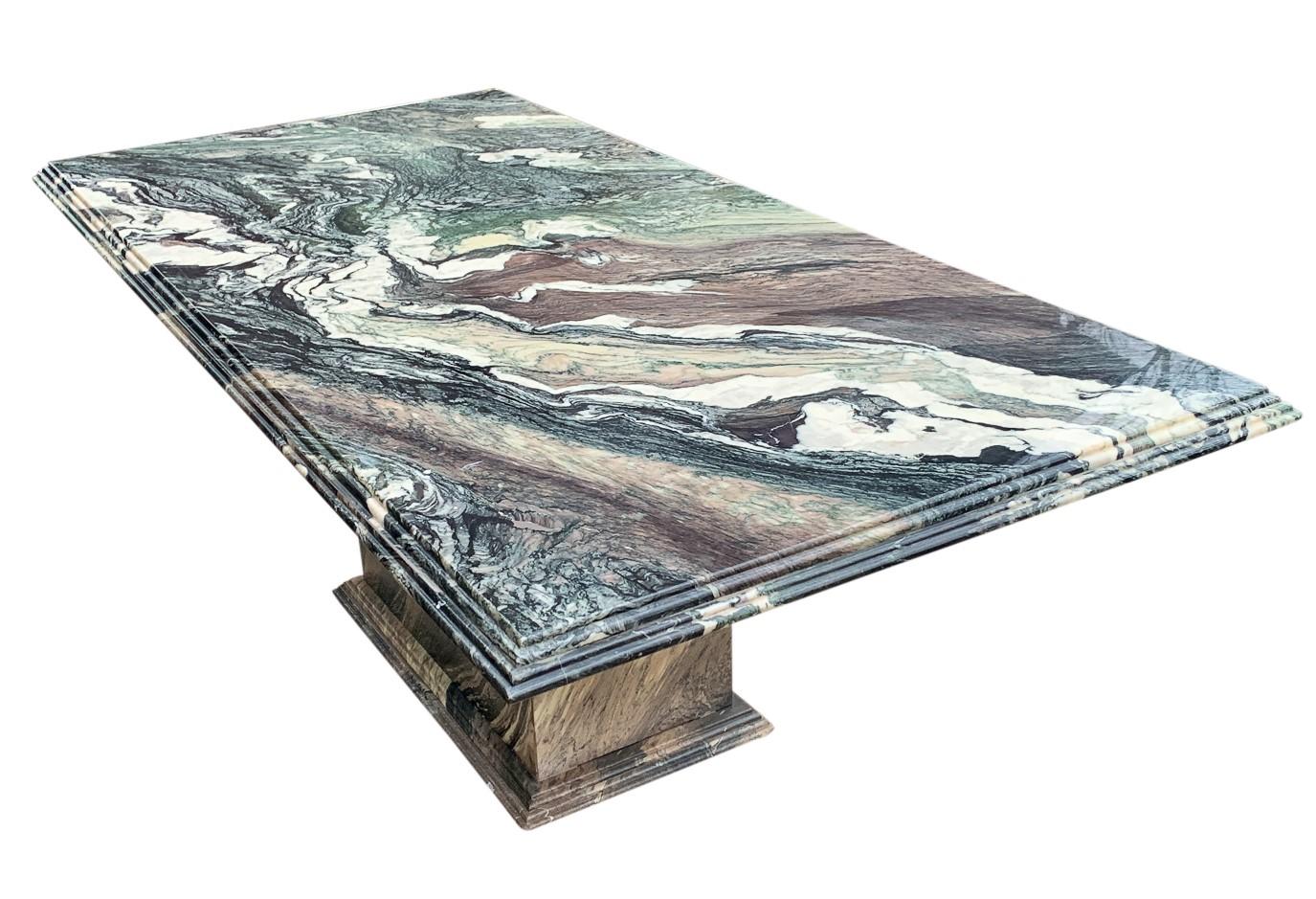 Italian Post-Modern Dining Table Rectangle Top Exotic Cipollino Ondulato Marble In Good Condition For Sale In Philadelphia, PA