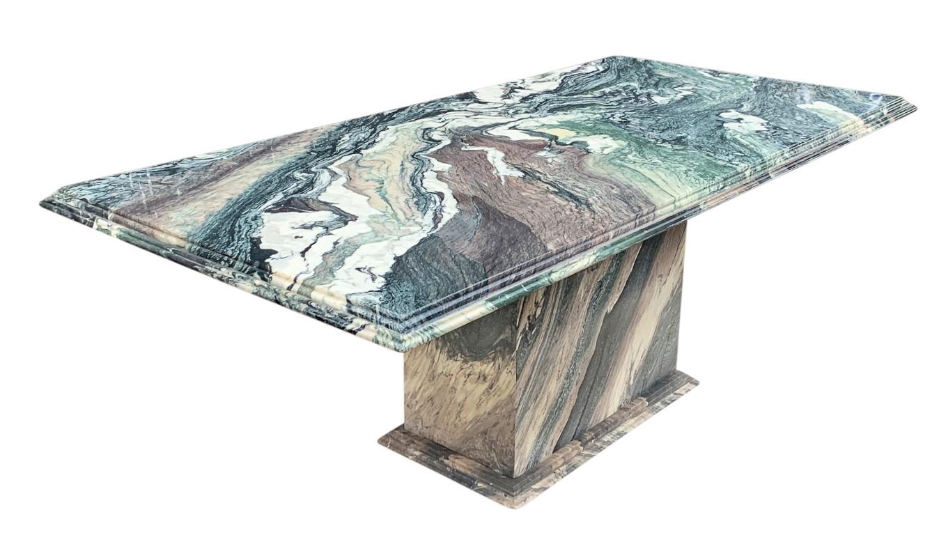 Late 20th Century Italian Post-Modern Dining Table Rectangle Top Exotic Cipollino Ondulato Marble For Sale