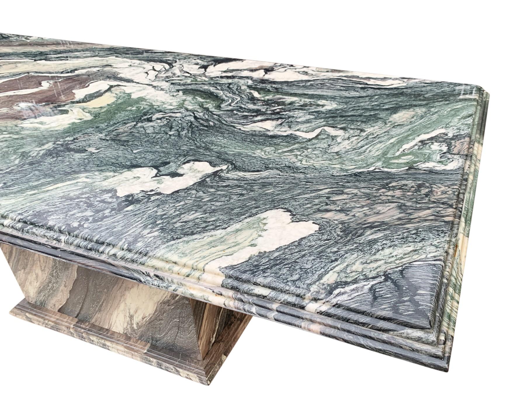 Italian Post-Modern Dining Table Rectangle Top Exotic Cipollino Ondulato Marble For Sale 2