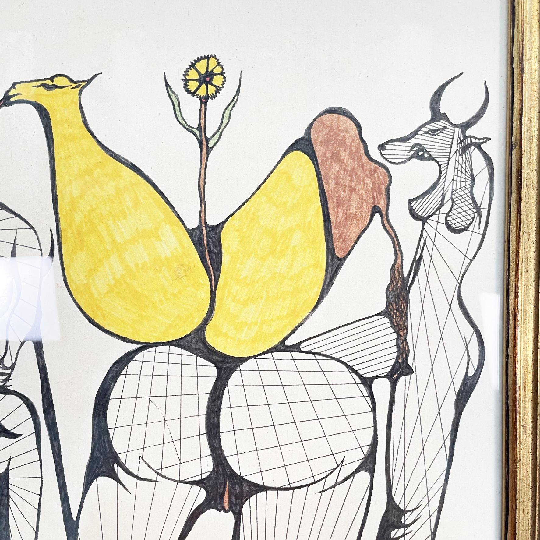 Italian post-modern Drawing on paper in ink and pantone, 2000s
Drawing on paper in ink and yellow and brown pantone, representing figures halfway between human and animal, and a flower in the upper part .This work is inspired by the famous artist