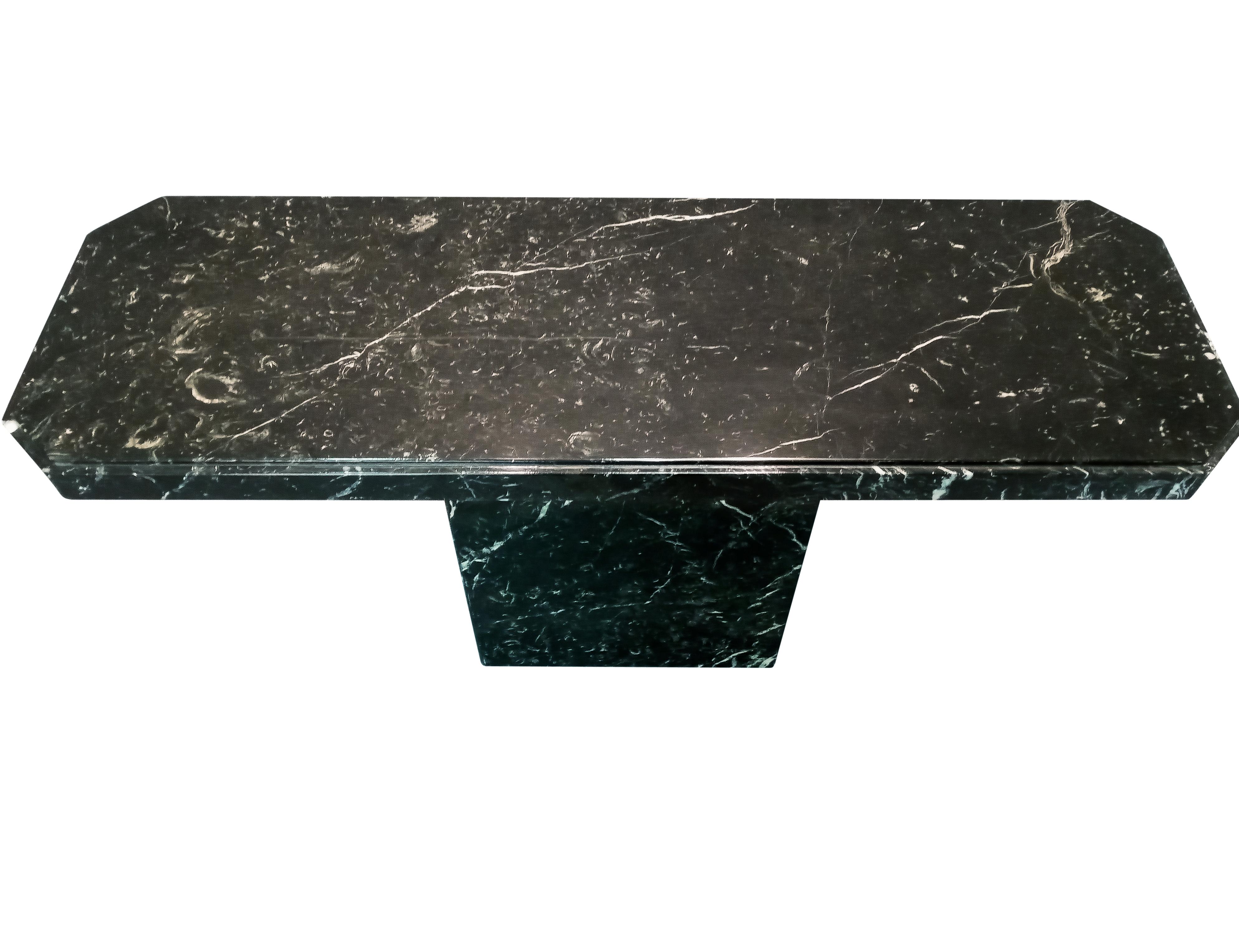 Vintage Italian marble console table by Ello. With dramatic black marble and white veining, this bold and practical table can be used in any number of locations in a fine home. High gloss acrylic finish makes it perfect for a high-volume area, where