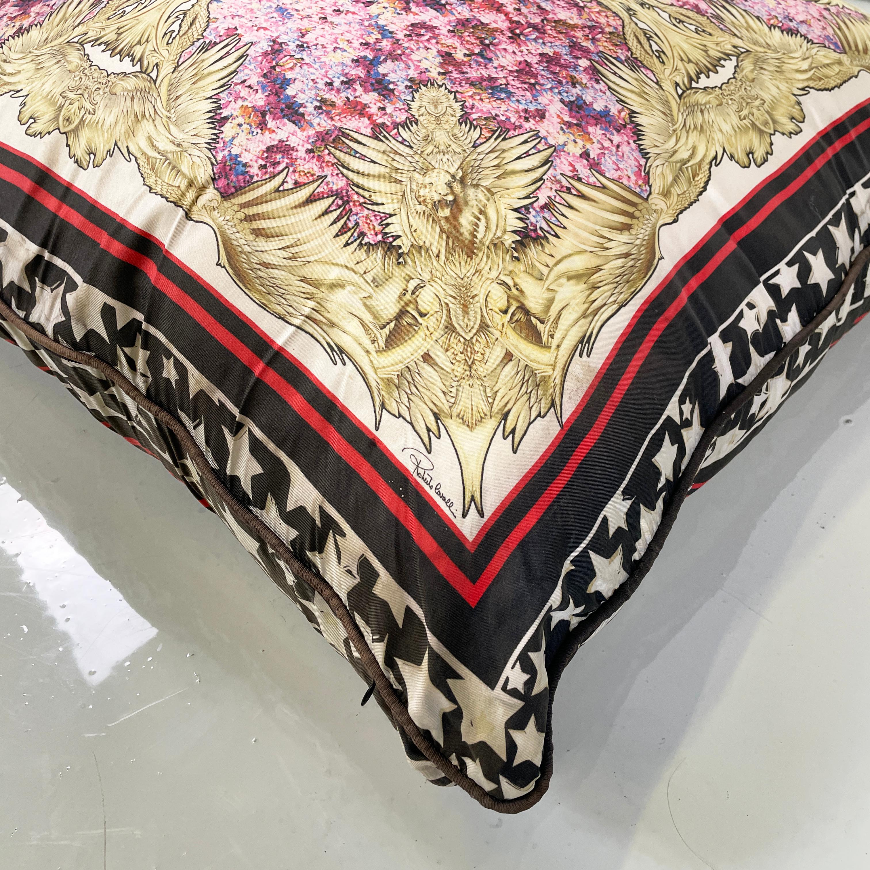 Italian post modern Fabric cushion with colored pattern by Roberto Cavalli 2000s In Fair Condition For Sale In MIlano, IT