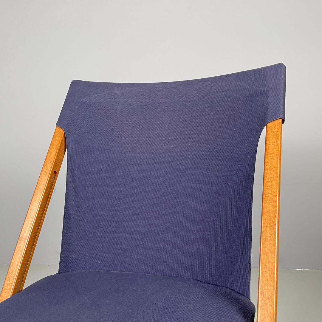 Italian post modern folding chair in wood and blue fabric structure, 1990s For Sale 4
