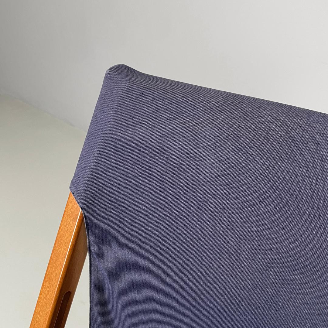 Italian post modern folding chair in wood and blue fabric structure, 1990s For Sale 7
