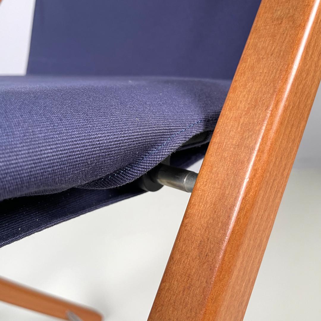 Italian post modern folding chair in wood and blue fabric structure, 1990s For Sale 9