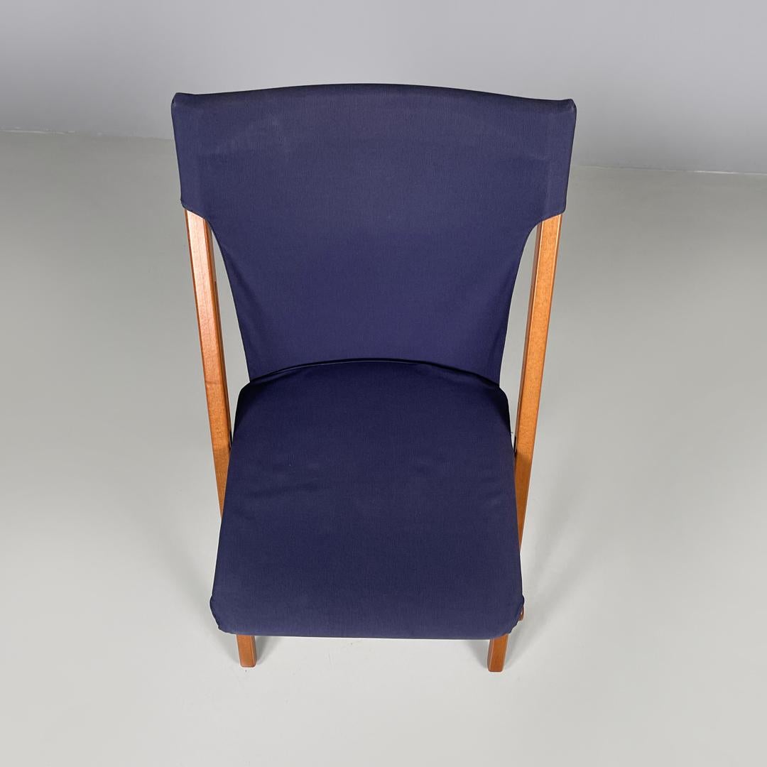 Italian post modern folding chair in wood and blue fabric structure, 1990s For Sale 1