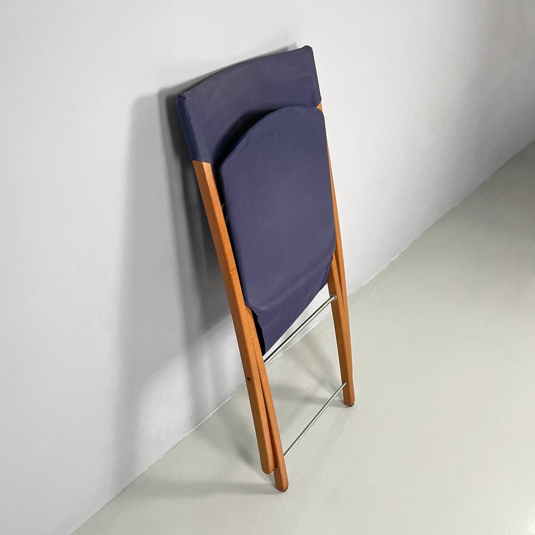 Italian post modern folding chair in wood and blue fabric structure, 1990s For Sale 2