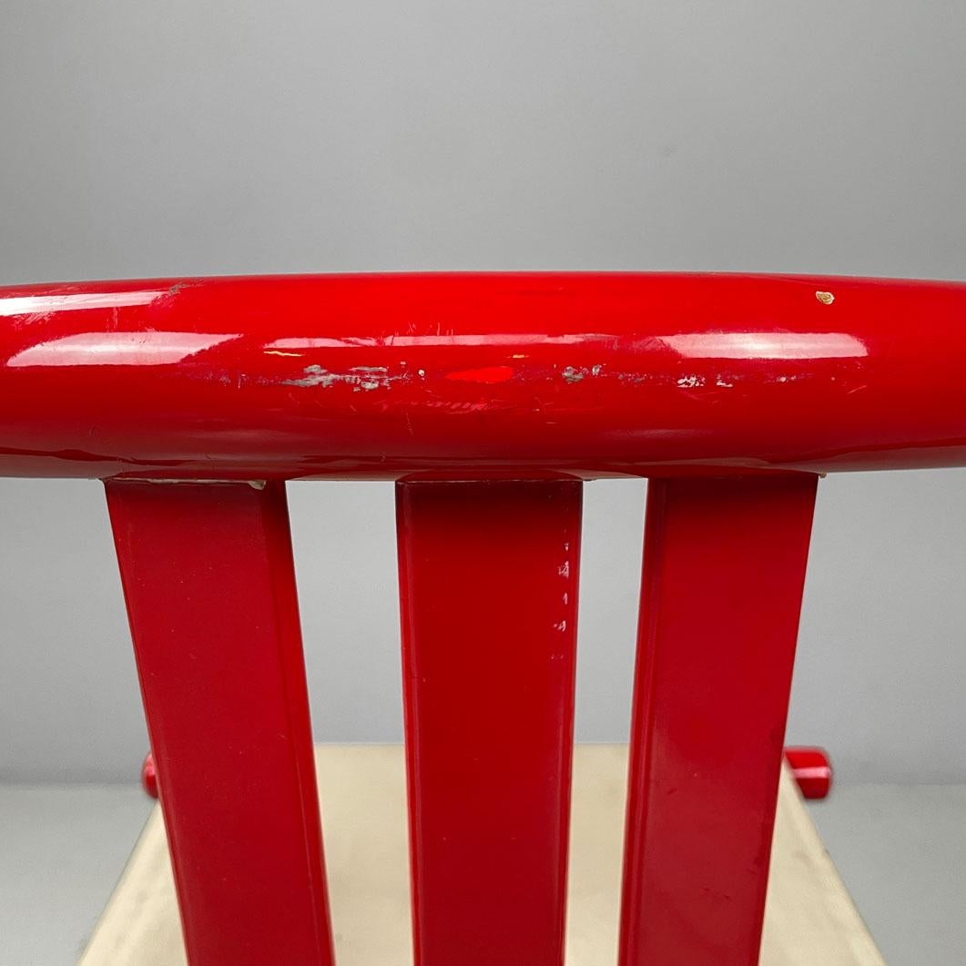 Italian post-modern folding tub chair in red wood and beige fabric, 1980s For Sale 11