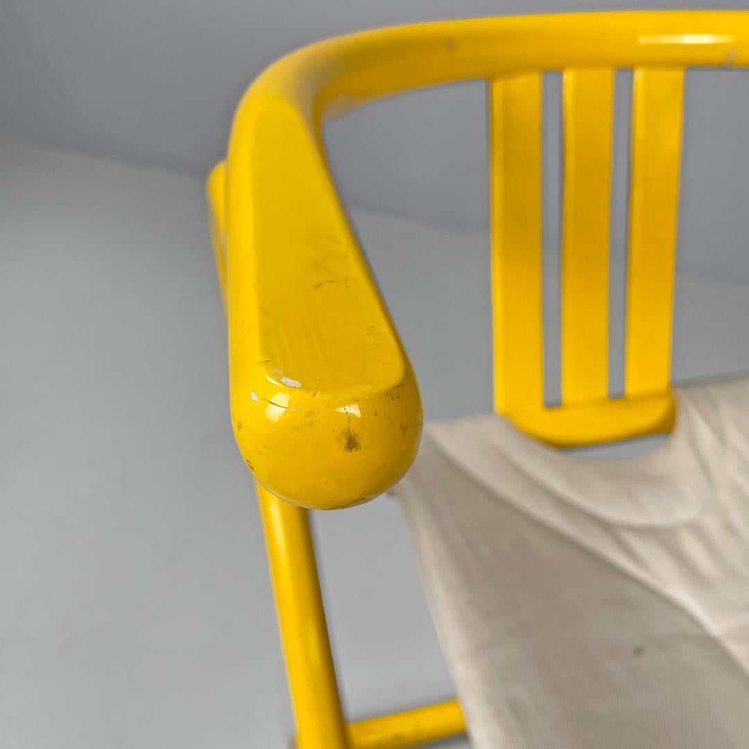 Italian post-modern folding tub chair in yellow wood and beige fabric, 1980s For Sale 2