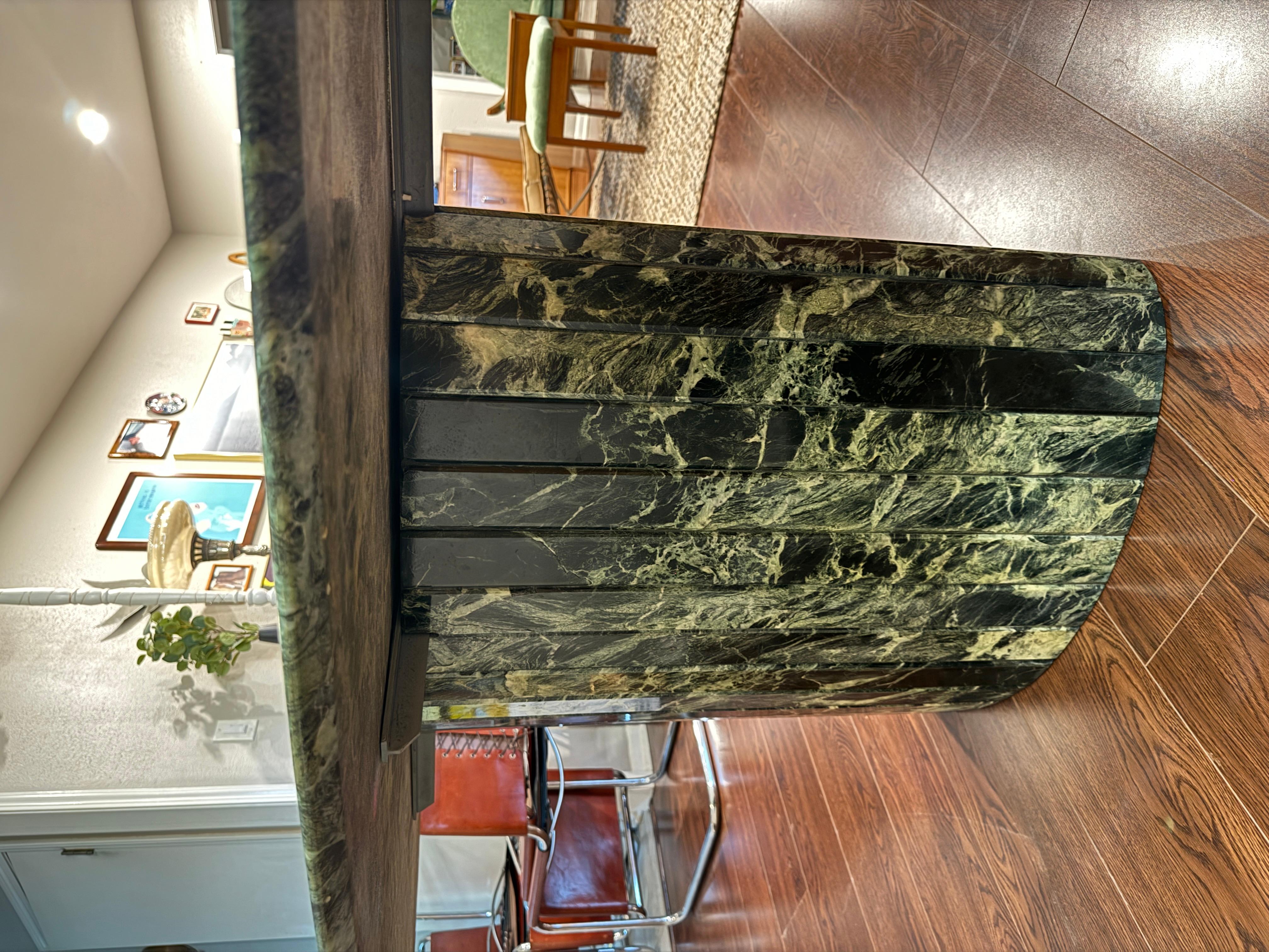 European italian post modern green oval pedestal marble dining table by Roche & Bobois.  For Sale
