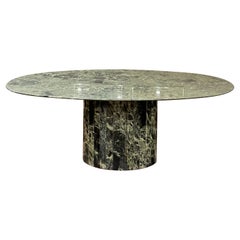 italian post modern green oval pedestal marble dining table by Roche & Bobois.