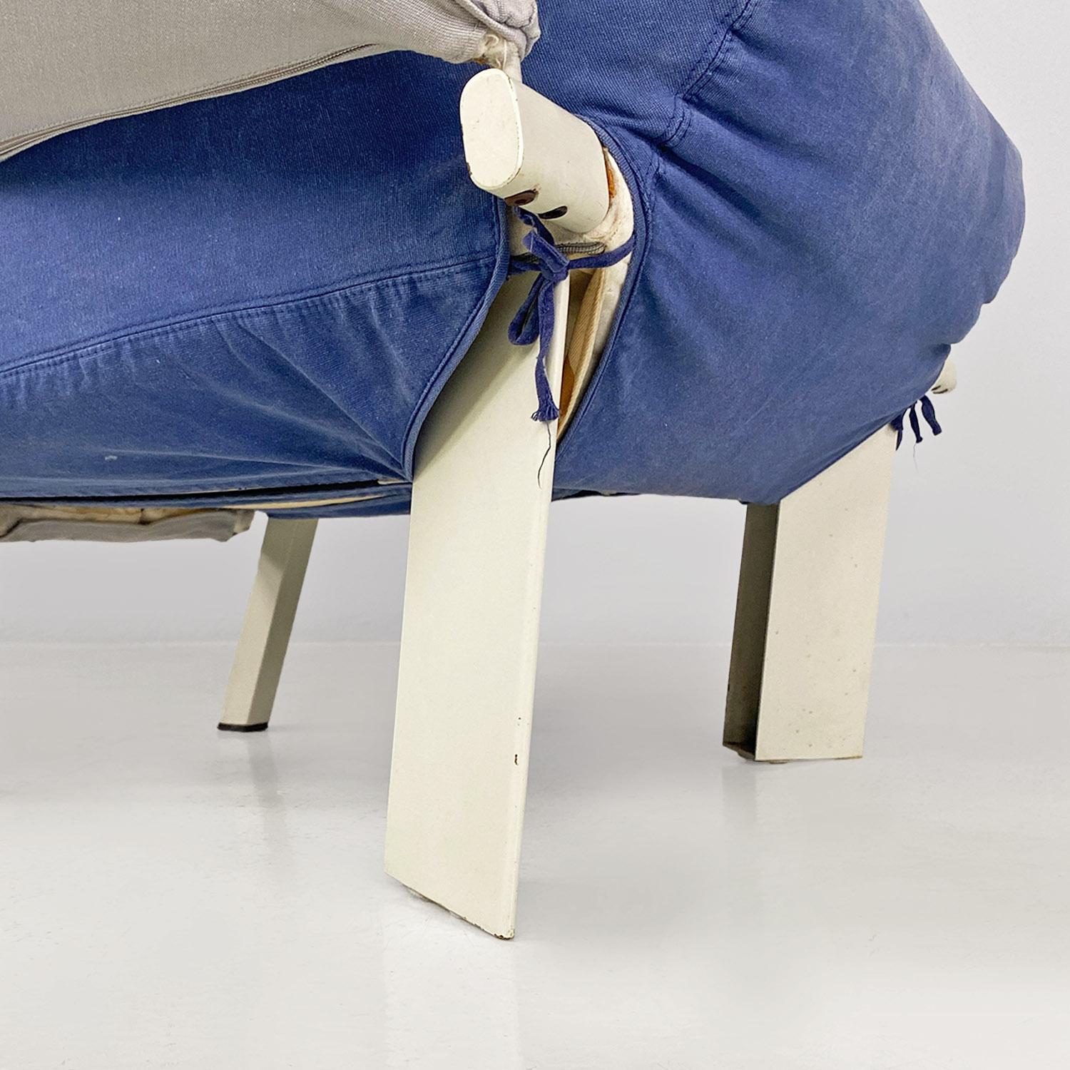Italienische postmoderne Sessel aus grauem, blauem Stoff und weißem Holz, 1980er Jahre im Angebot 9