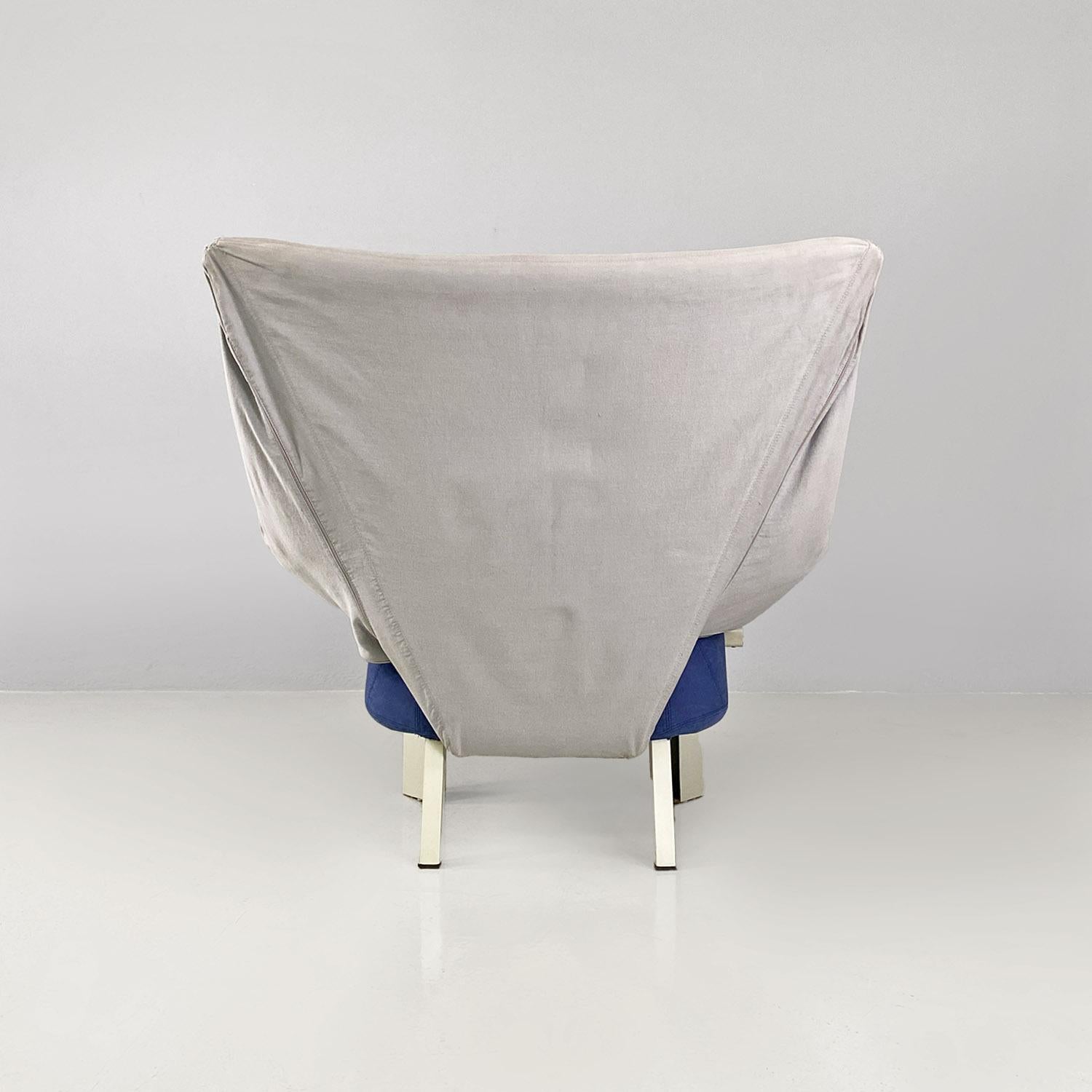 Italienische postmoderne Sessel aus grauem, blauem Stoff und weißem Holz, 1980er Jahre im Angebot 3
