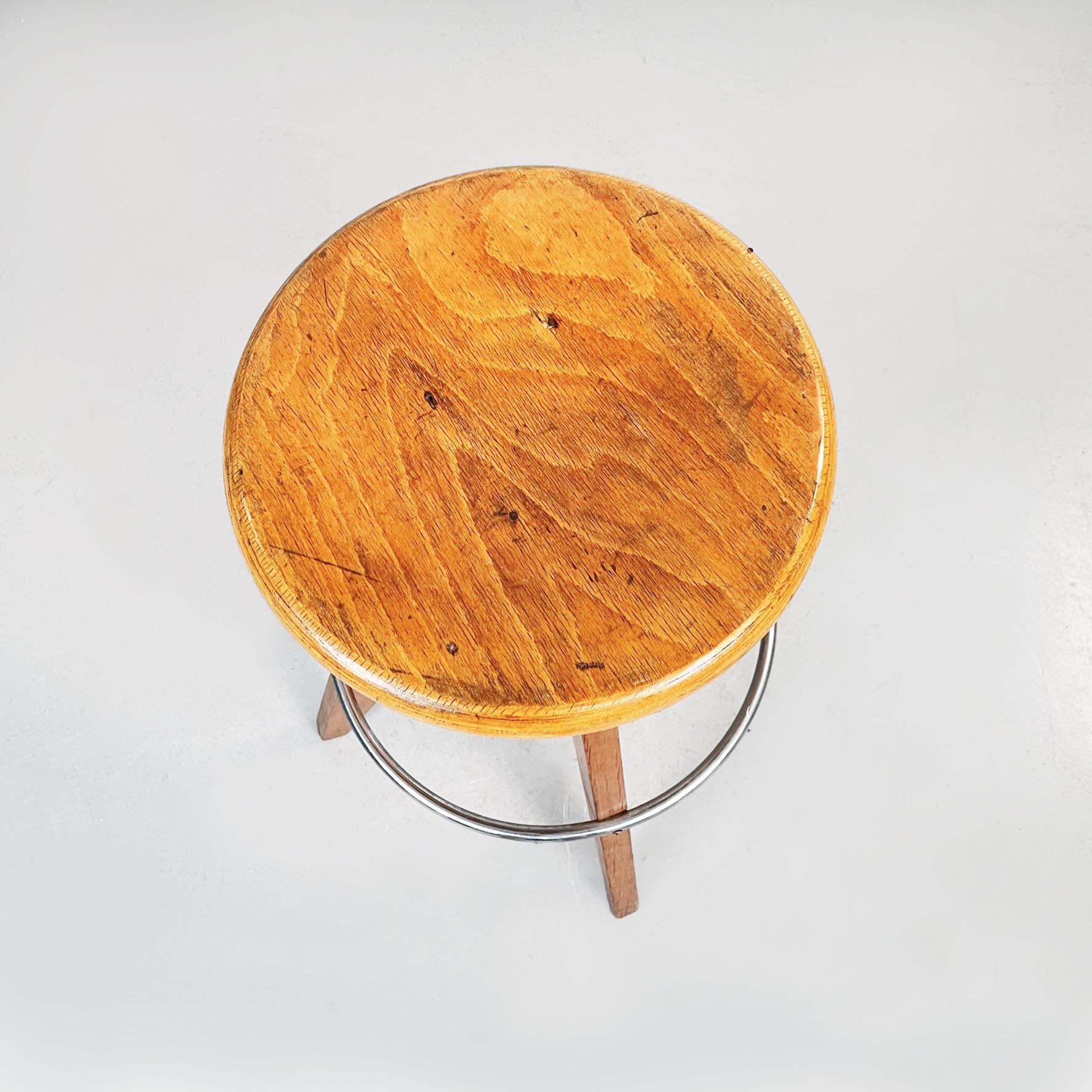 Italian mid century High Round Stool in Wood and Metal, 1950s In Good Condition In MIlano, IT