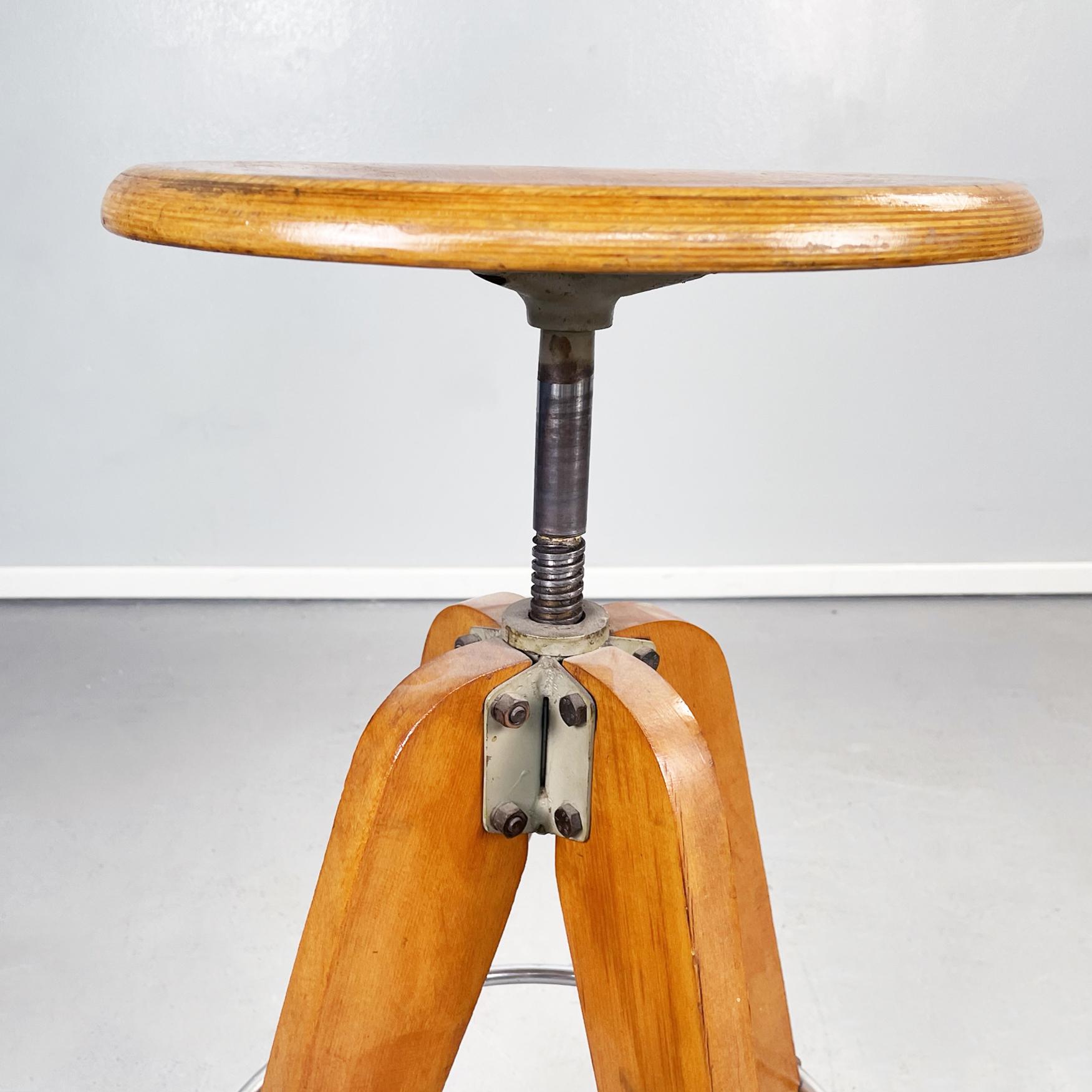 Mid-20th Century Italian mid century High Round Stool in Wood and Metal, 1950s