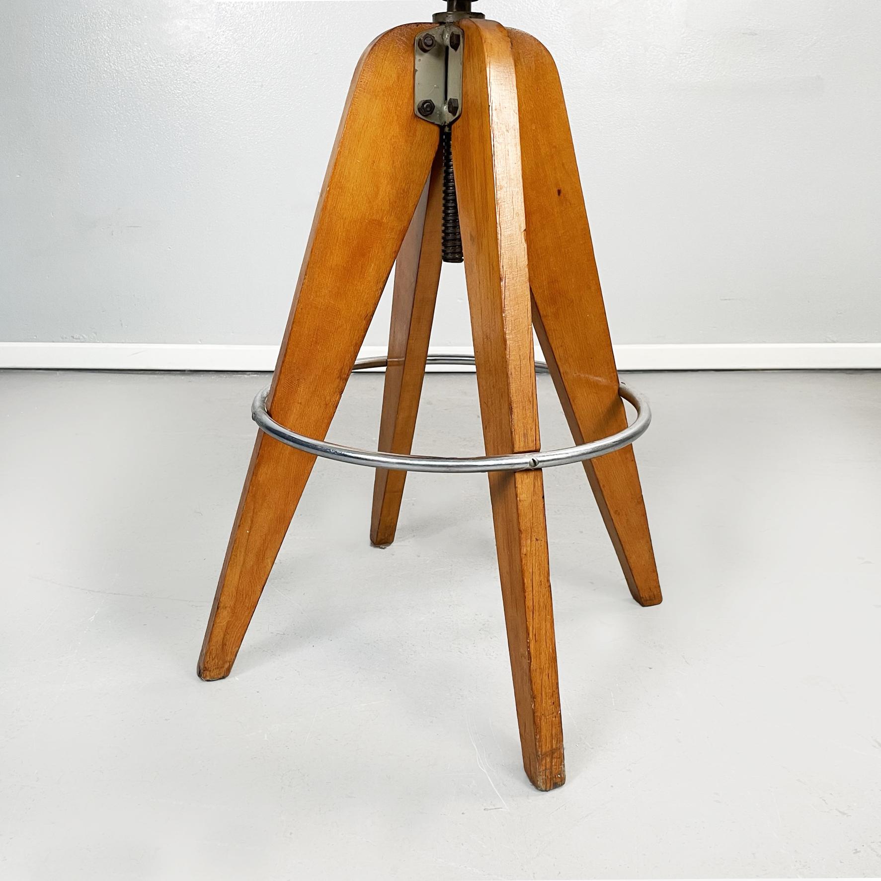 Italian mid century High Round Stool in Wood and Metal, 1950s 1