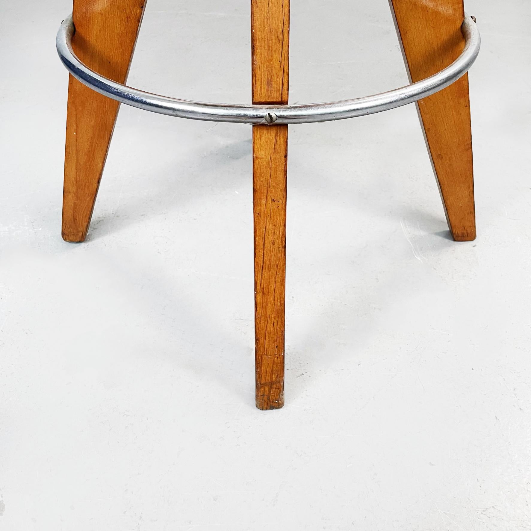 Italian mid century High Round Stool in Wood and Metal, 1950s 2