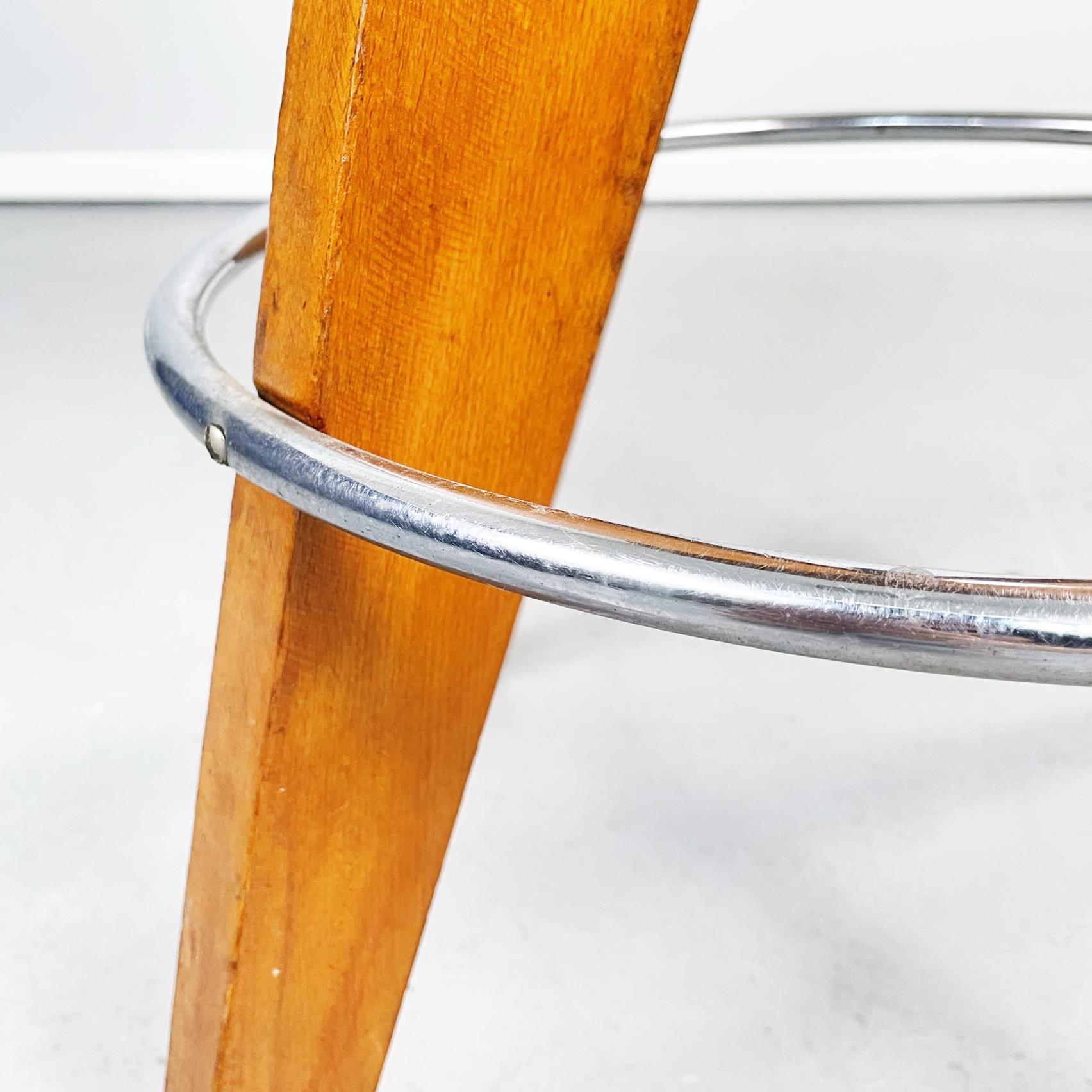 Italian mid century High Round Stool in Wood and Metal, 1950s 3