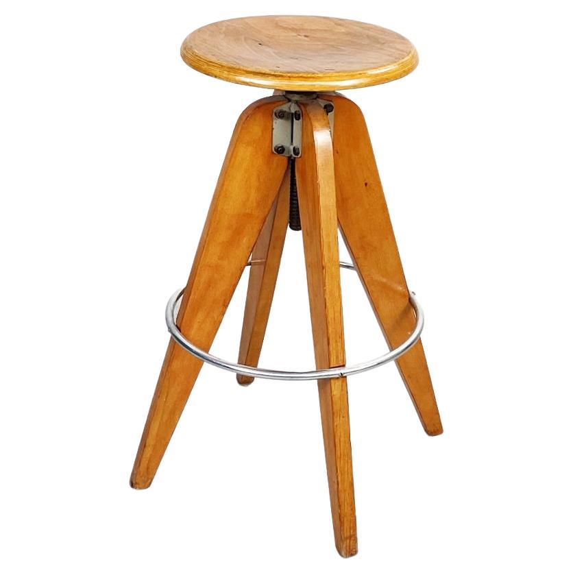 Italian mid century High Round Stool in Wood and Metal, 1950s