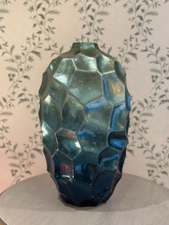 Italian Post-Modern Honeycomb Faceted Fumé Ombré Vessel with Metallic Finish
