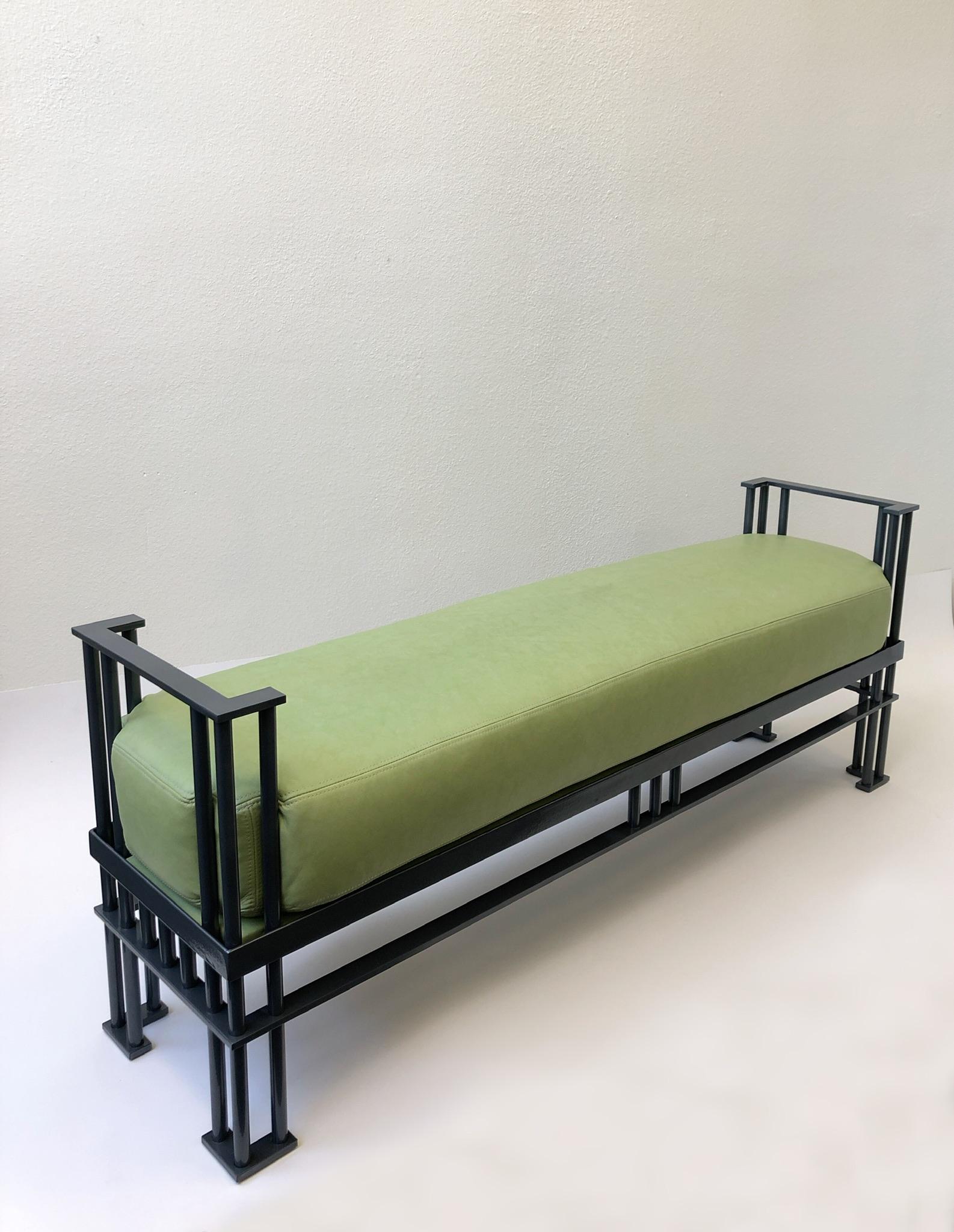 Italian Postmodern Leather Bench For Sale 4