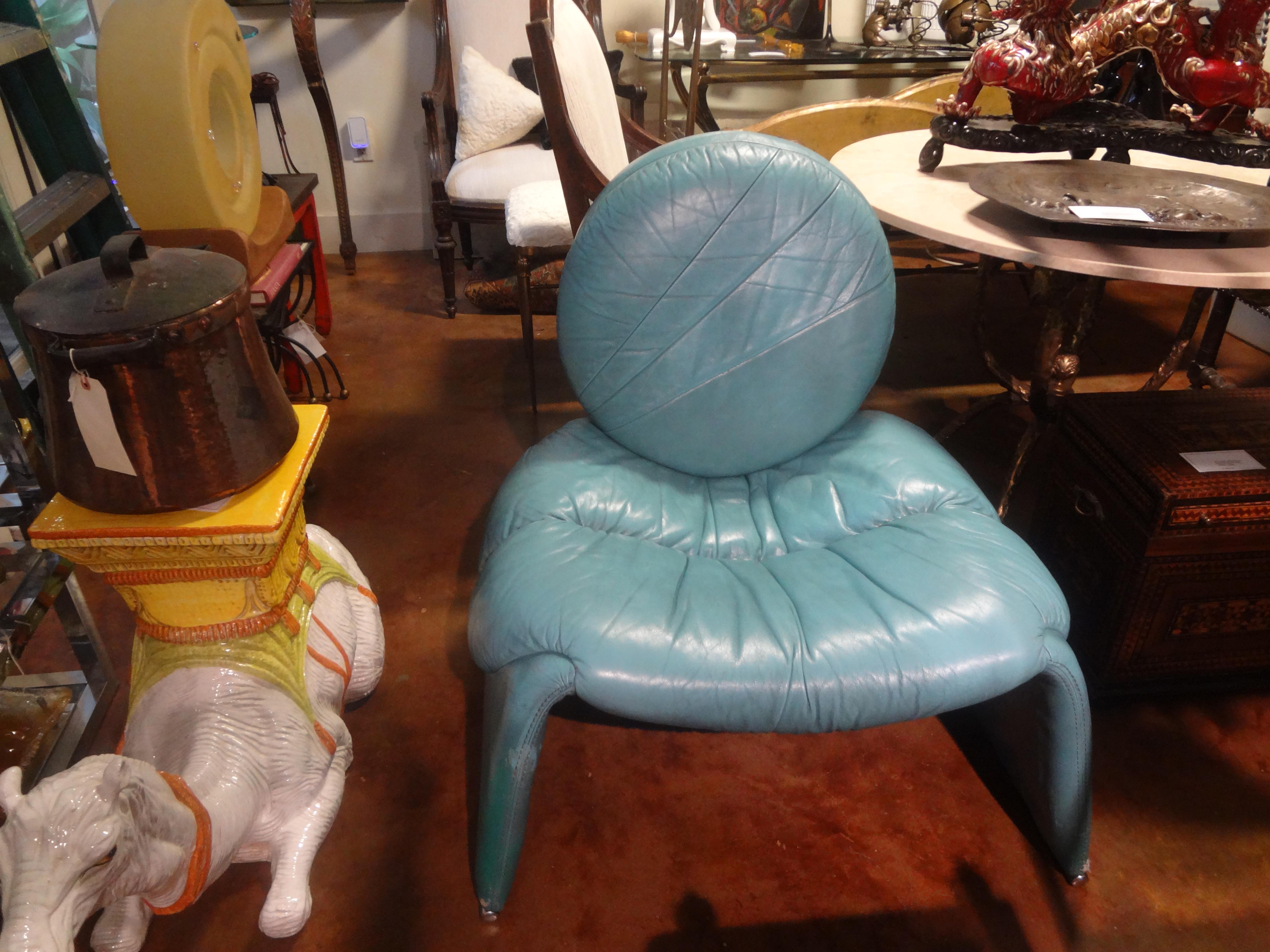 Italian Post Modern Leather Chair by Vittorio Introini for Saporiti Italia 1970 In Good Condition In Houston, TX