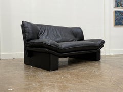 Italian Post Modern Loveseat Sofa by Nicoletti Salotti, Vintage Black Leather