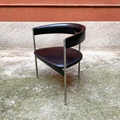 Chaise de Cockpit italienne post-moderne en métal et faux cuir noir, années 1980