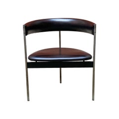 Italian Post Modern Metal and Black Faux Leather Cockpit Chair, 1980s