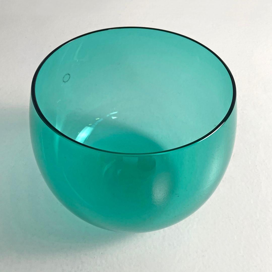 Late 20th Century Italian post-modern Murano teal glass decorative bowl by Venini, 1990s For Sale