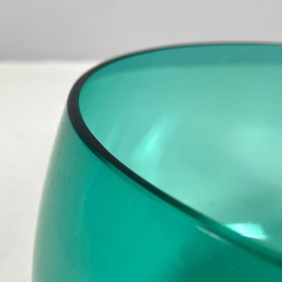 Glass Italian post-modern Murano teal glass decorative bowl by Venini, 1990s For Sale