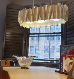 Italian Post Modern Amber Gold Silver Murano Glass Graphic Brass Oval Chandelier