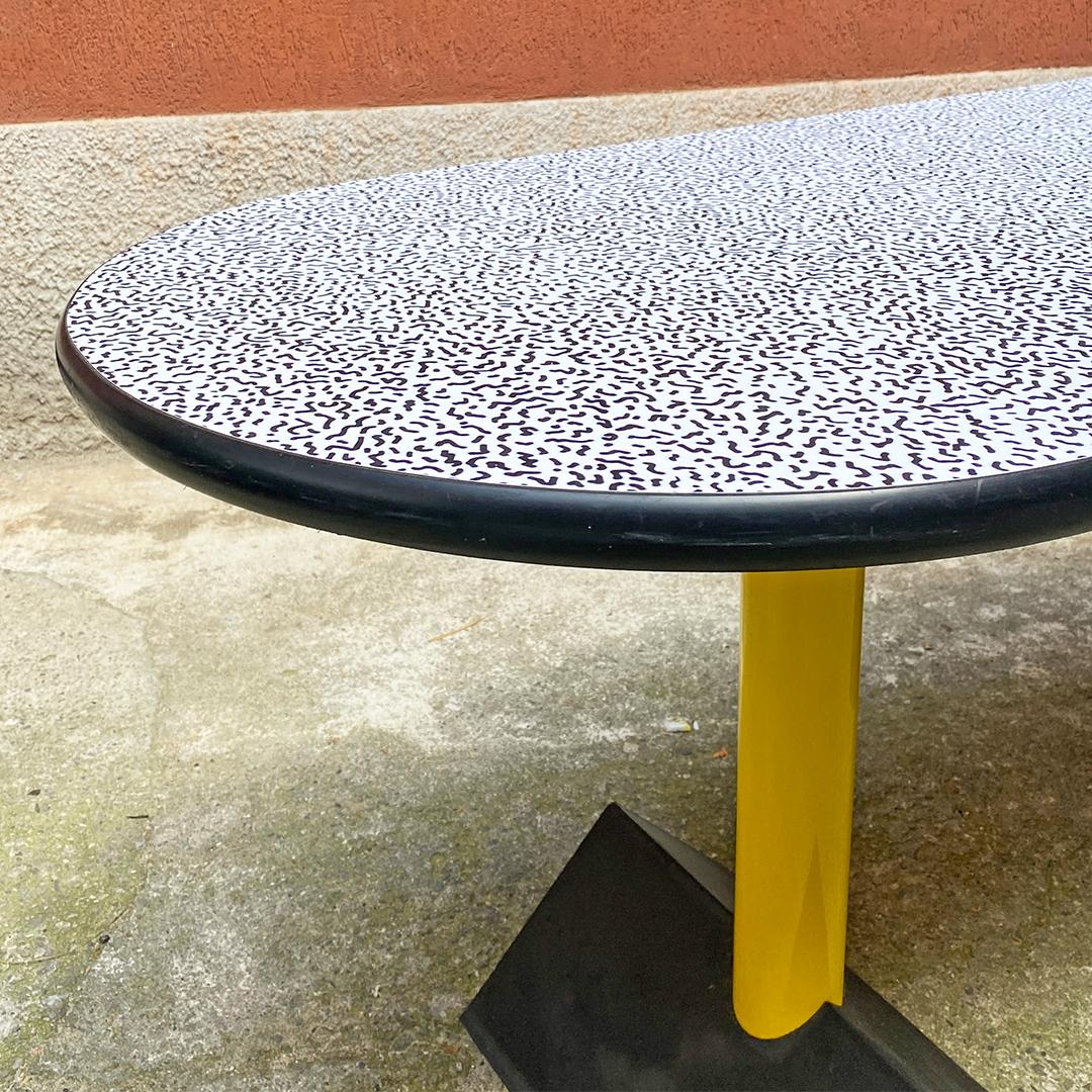Metal Italian Post Modern Oval Table with Bacterio Texture, Memphis Style, 1980s