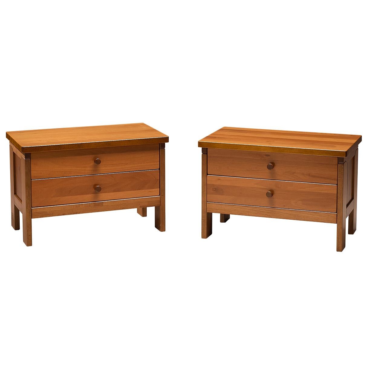 Italian Post-Modern Pair of Bedside Tables in Cherry