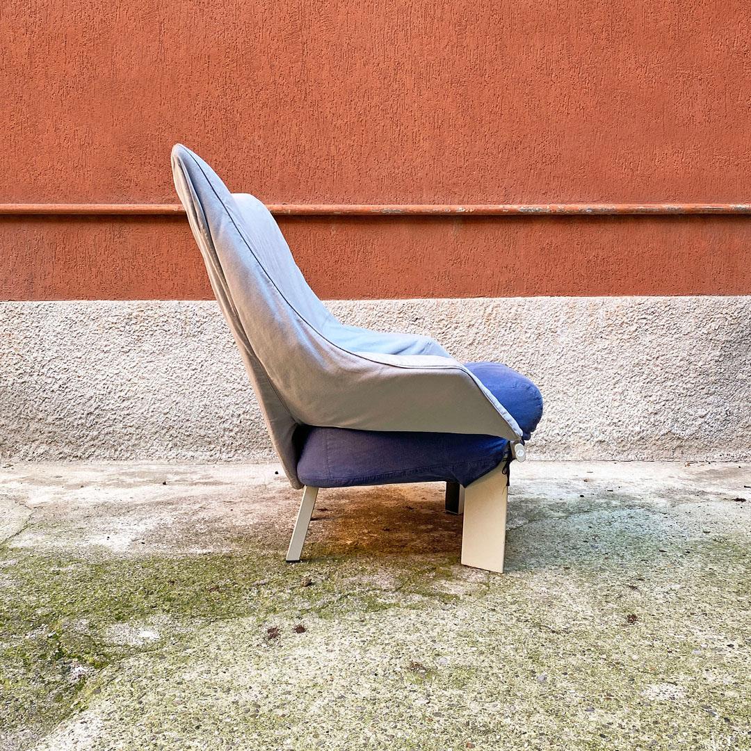 Italienisches Postmodern-Sesselpaar aus Holz und grau-blauem Stoff, 1980er Jahre im Angebot 2