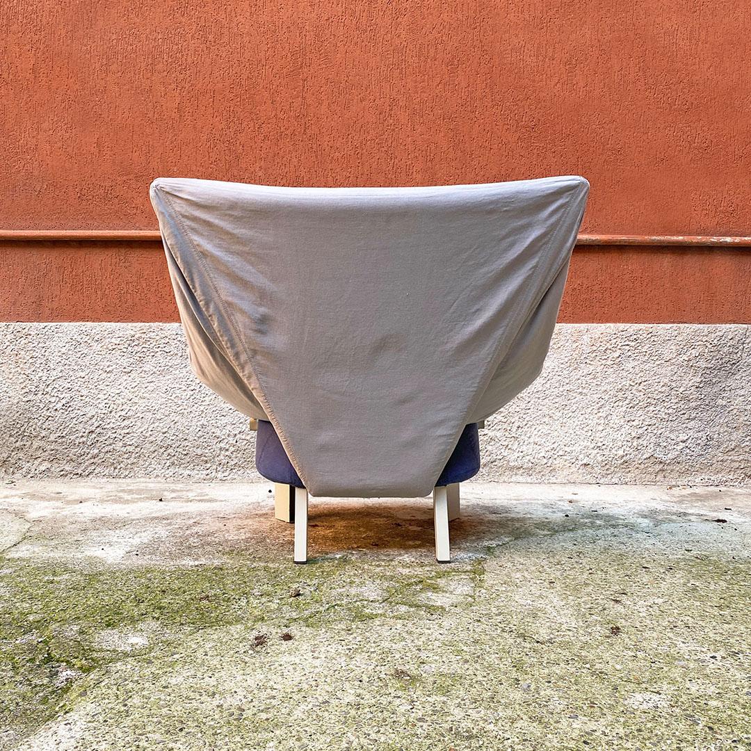 Italienisches Postmodern-Sesselpaar aus Holz und grau-blauem Stoff, 1980er Jahre im Angebot 3