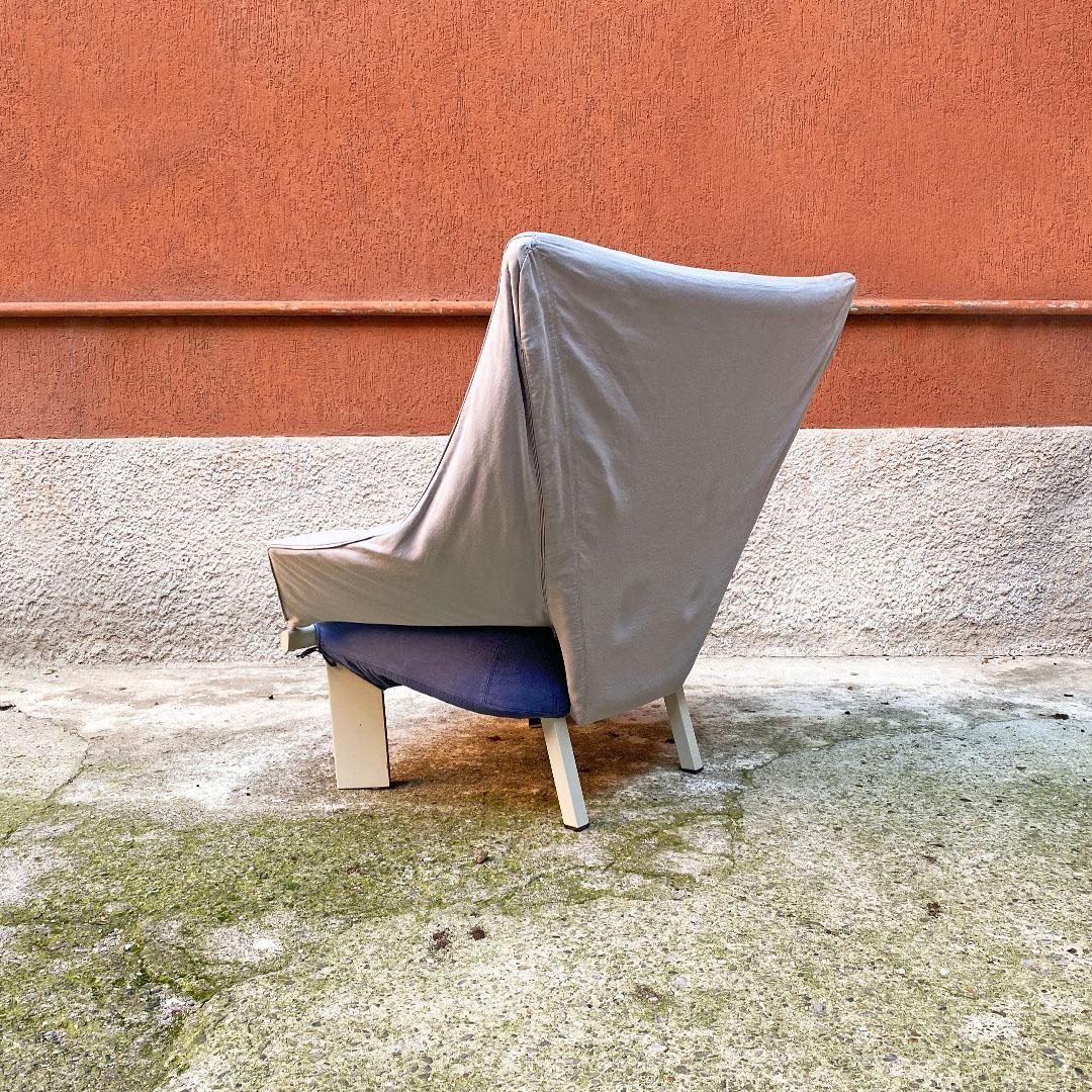 Italienisches Postmodern-Sesselpaar aus Holz und grau-blauem Stoff, 1980er Jahre im Angebot 4