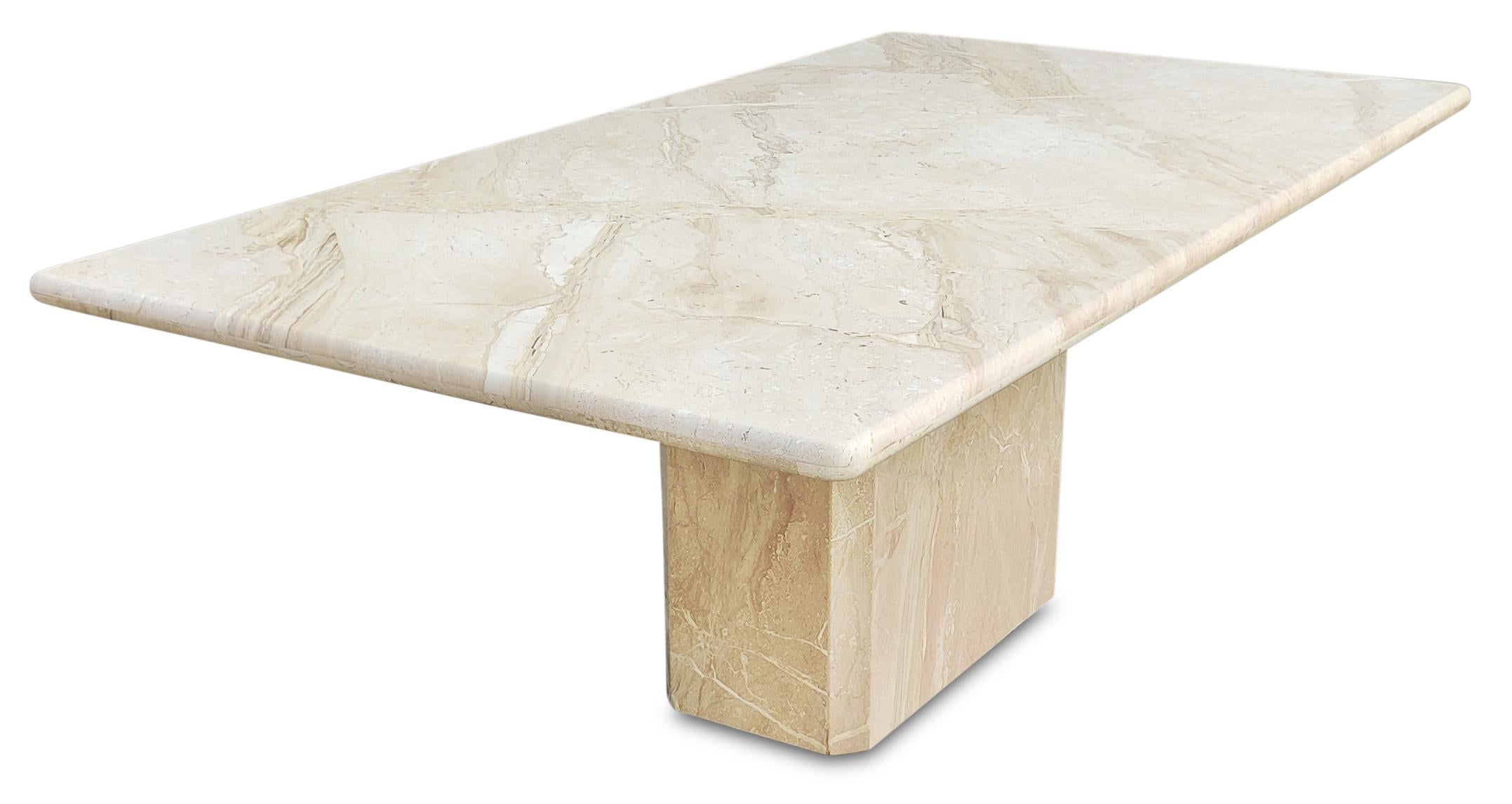 Late 20th Century Italian Post-Modern Polished Beige or Cream Large Marble Pedestal Dining Table