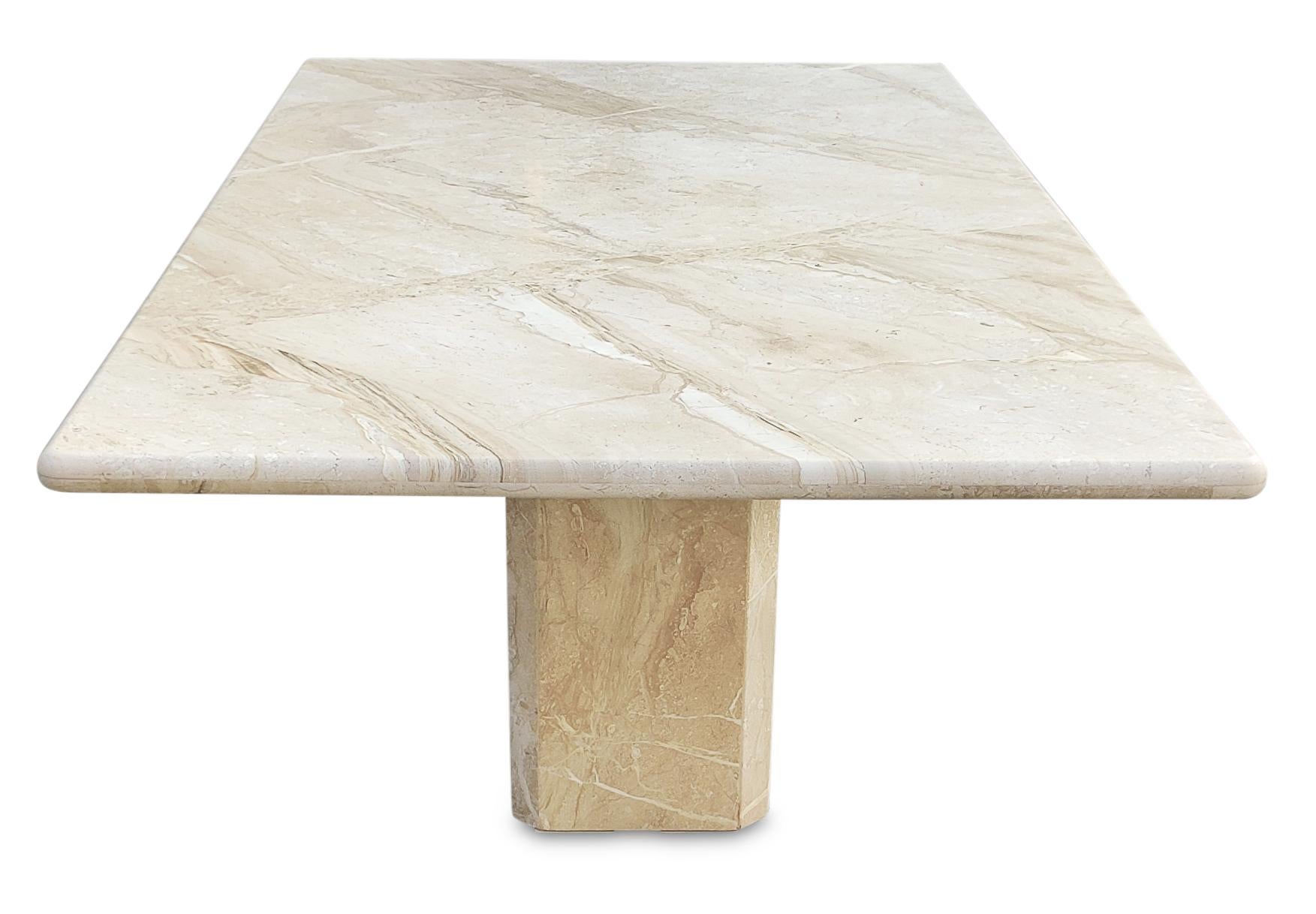 Italian Post-Modern Polished Beige or Cream Large Marble Pedestal Dining Table 2