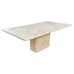 Italian Post-Modern Polished Beige or Cream Large Marble Pedestal Dining Table